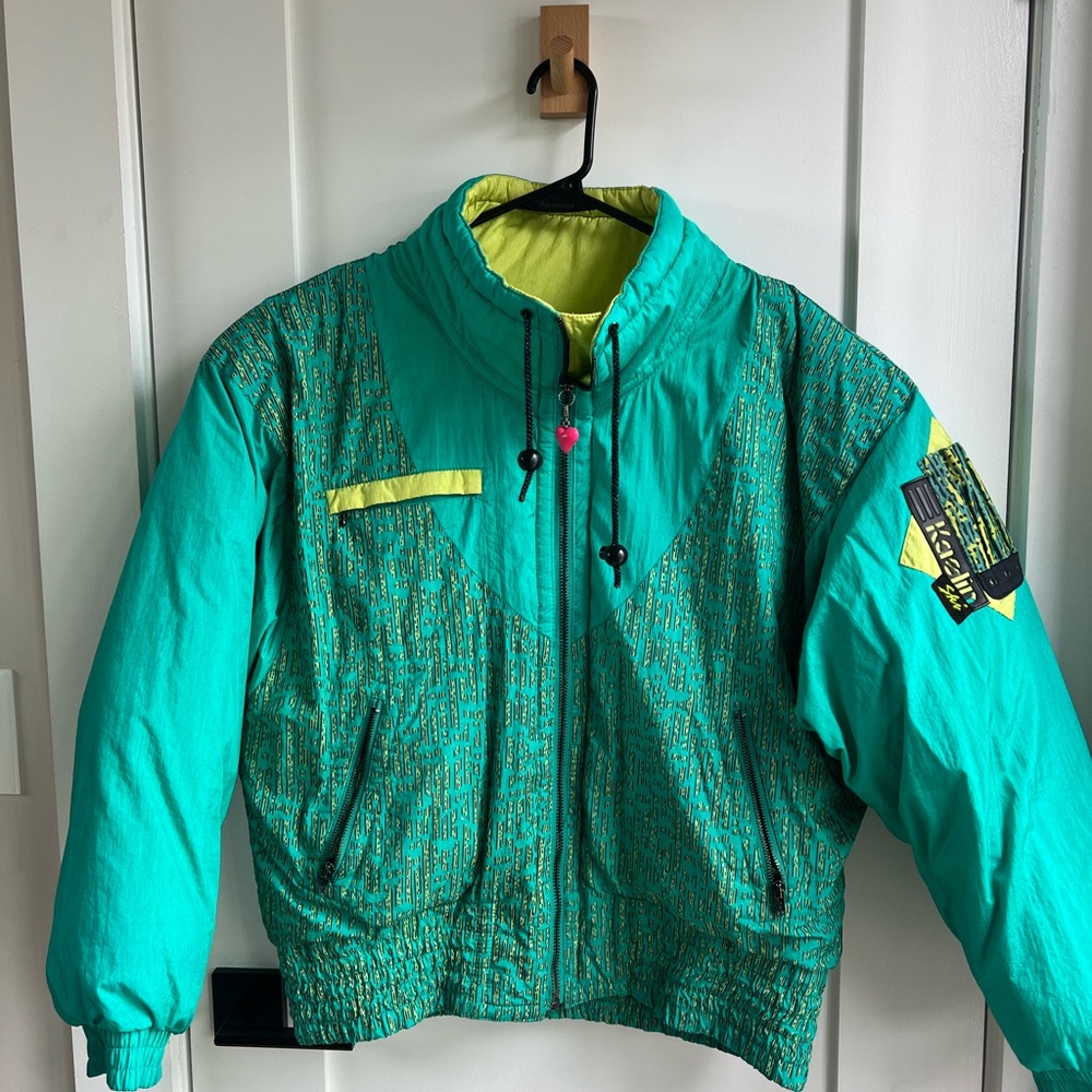Kaelin Vintage 80s Ski Jacket | neon and teal